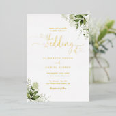 Greenery Hearts Script Calligraphy Wedding Gold Folieneinladung (Stehend vorne)