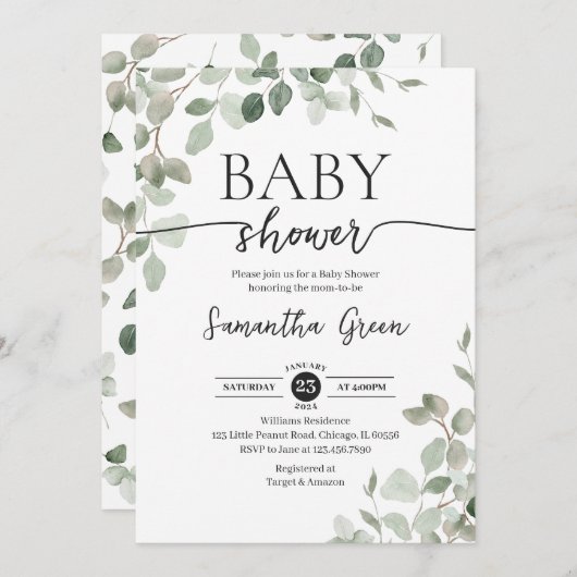 Greenery Hello Baby Shower Einladung (Vorne/Hinten)