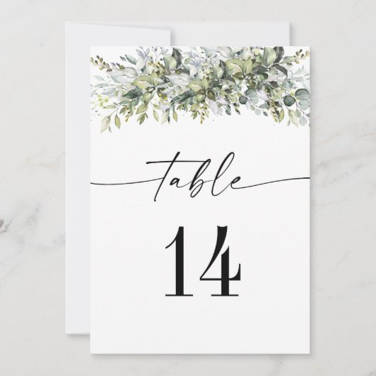 Greenery Herbal Wedding Tischnummern (Vorderseite)