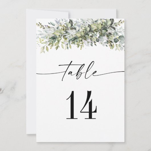 Greenery Herbal Wedding Tischnummern (Rückseite)