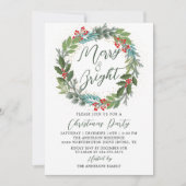 Greenery Holly Berries Wreath Christmas Party Einladung (Vorderseite)
