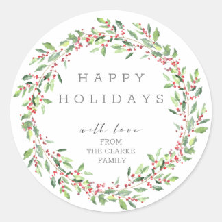 Greenery Holly Wreath Happy Holidays Sticker