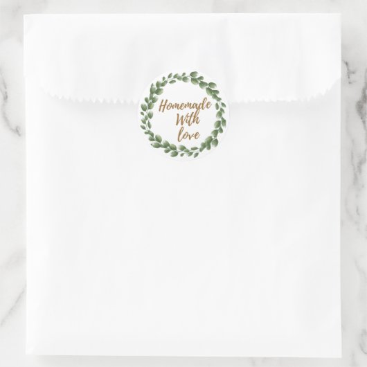 Greenery 'Homemade with Love' Round Sticker (Tasche)