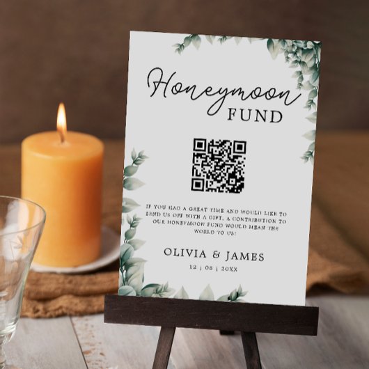 Greenery Honeymoon Fund QR Code Sign, Wedding Einladung