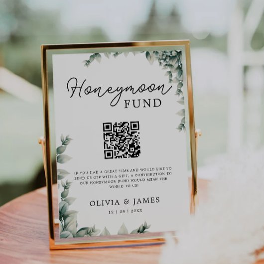 Greenery Honeymoon Fund QR Code Sign, Wedding Einladung