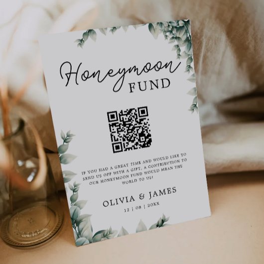 Greenery Honeymoon Fund QR Code Sign, Wedding Einladung