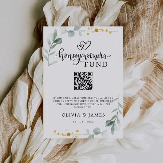 Greenery Honeymoon Fund QR Code Sign, Wedding Einladung