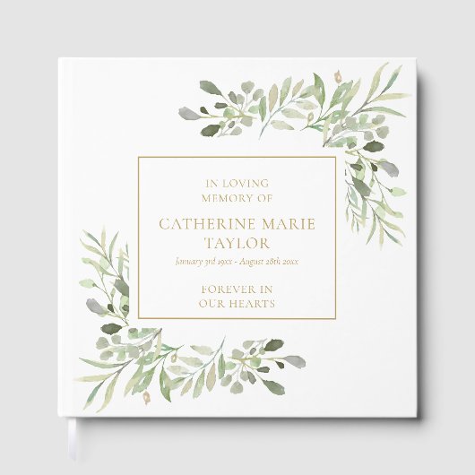 Greenery In Loving Memory Memorial Funeral Gästebuch (Vorderseite)