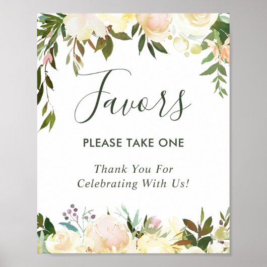 Greenery Ivory White Floral Gastgeschenke Hochzeit Poster (Vorne)