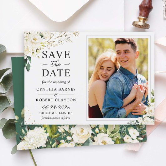 Greenery Ivory White Gold Elegantes Foto Save The Date