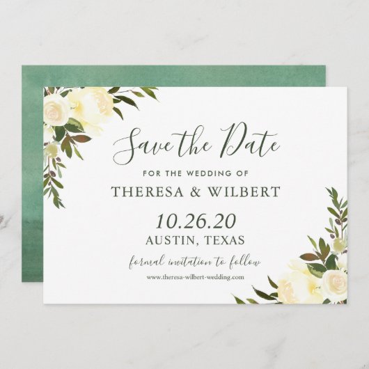 Greenery Ivory Wild Floral Save the Date (Vorne/Hinten)