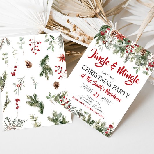 Greenery Jingle and Mingle Christmas Party Einladung