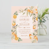 Greenery Juicy Oranges Rustic QR Code Wedding Einladung (Stehend Vorderseite)