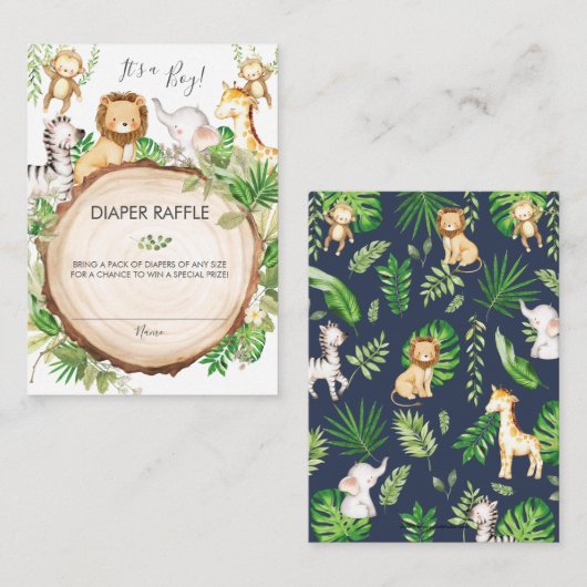 Greenery Jungle Animals Baby Dusche Windel Raffle Begleitkarte (Vorne/Hinten)