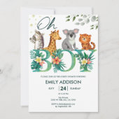 Greenery Jungle Animals Oh Boy Safari Baby Dusche Einladung (Vorderseite)