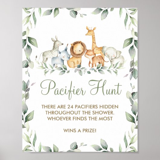 Greenery Jungle Animals Shower Schnuller Jagdspiel Poster (Vorne)