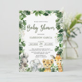 Greenery Jungle Safari Animals Baby Shower Einladung (Stehend Vorderseite)