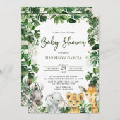 Greenery Jungle Safari Animals Baby Shower Einladung (Vorne/Hinten)