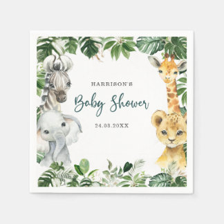 Greenery Jungle Safari Animals Baby Shower Serviette