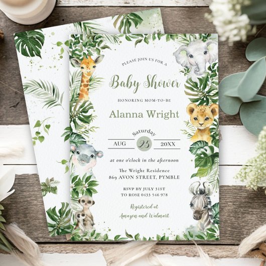 Greenery Jungle Safari Animals Boy Baby Shower Einladung