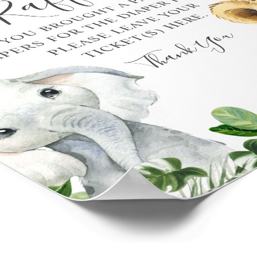 Greenery Jungle Safari Tiere Windelwindzeichen Poster (Ecke)