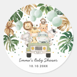 Greenery Jungle Safari Wild Animals Baby Shower Runder Aufkleber