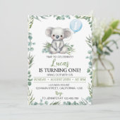 Greenery Koala Balloon Boy Einladung zum Geburtsta (Stehend Vorderseite)