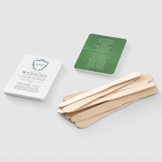 Greenery Laurel Wappen Monogram Wedding Program Fächer (Non-assembled)