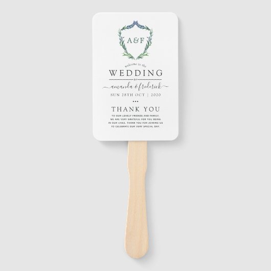 Greenery Laurel Wappen Monogram Wedding Program Fächer (Vorderseite)