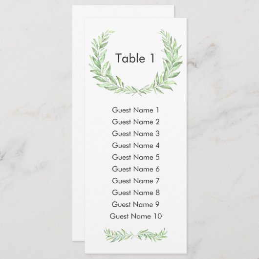 Greenery Laurel Wreath Guest Seating Plan Einladung (Vorne/Hinten)