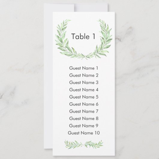 Greenery Laurel Wreath Guest Seating Plan Einladung (Vorderseite)