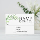 Greenery Laurel Wreath Wedding RSVP Karte (Stehend Vorderseite)