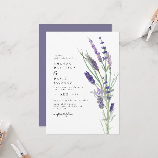 Greenery Lavender Lilac Lila Lila Garden Wedding Einladung (Vorderseite/Rückseite Beispiel)