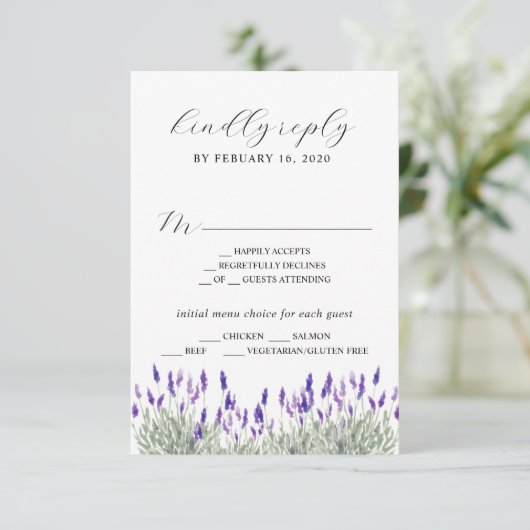 Greenery Lavender Lilac Lila Lila Wedding RSVP E Begleitkarte (Stehend Vorderseite)