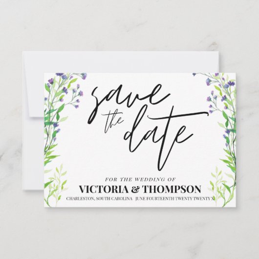 Greenery Lavender Rustic Wedding Save The Date (Vorderseite)