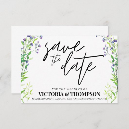 Greenery Lavender Rustic Wedding Save The Date (Vorne/Hinten)