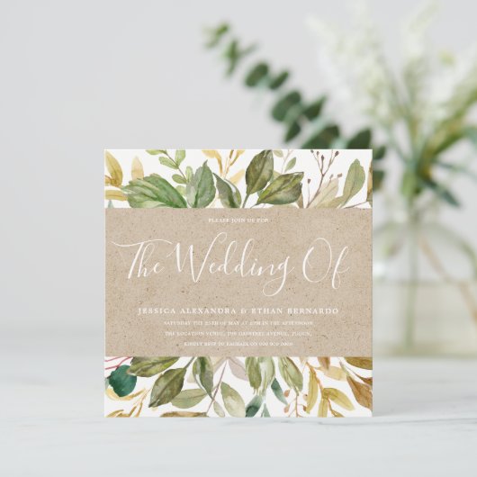 Greenery Leaf Craft Papier Sommer Hochzeit Einladung (Stehend Vorderseite)