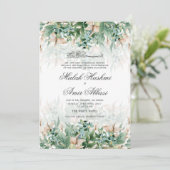 Greenery Leaf Floral Islamische Hochzeit Einladung (Stehend Vorderseite)
