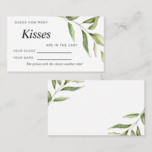 Greenery Leaf Rustic Wie viele Kisses Game Cards Platzkarte (Vorne/Hinten)