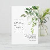 Greenery Leaves Modern Minimal Wedding Einladung (Stehend Vorderseite)