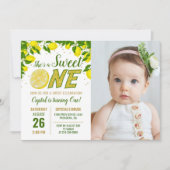 Greenery Lemon Sweet One Birthday Foto Invi Einladung (Vorderseite)