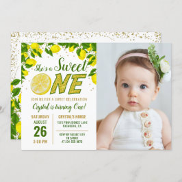Greenery Lemon Sweet One Birthday Foto Invi Einladung