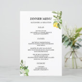 Greenery Lemony Wedding Dinner Menu (Stehend Vorderseite)