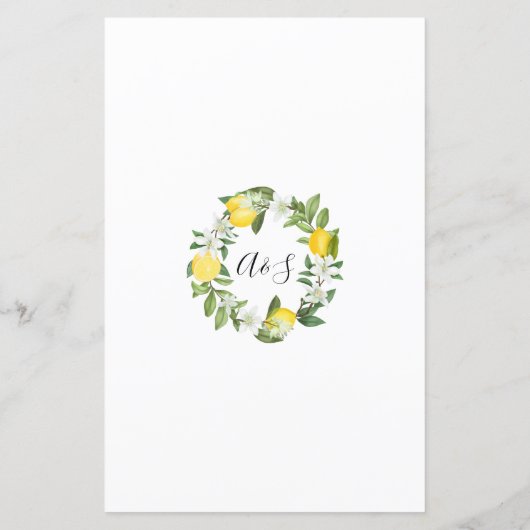 Greenery Lemony Wedding Dinner Menu (Rückseite)