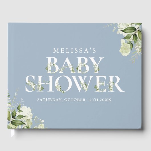 Greenery Letter Dusty Blue Baby Dusche Gästebuch (Vorderseite)