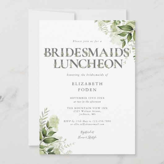 Greenery Letter Monogram Bridesmaids Luncheon Einladung (Vorderseite)