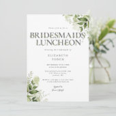 Greenery Letter Monogram Bridesmaids Luncheon Einladung (Stehend Vorderseite)