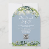 Greenery Lights Arch Dusty Blue QR Code Wedding Einladung (Rückseite)