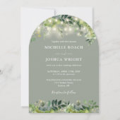 Greenery Lights Arch Sage Green Foto Wedding Einladung (Vorderseite)