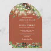 Greenery Lights Arch Terracotta QR Code Wedding Einladung (Vorne/Hinten)